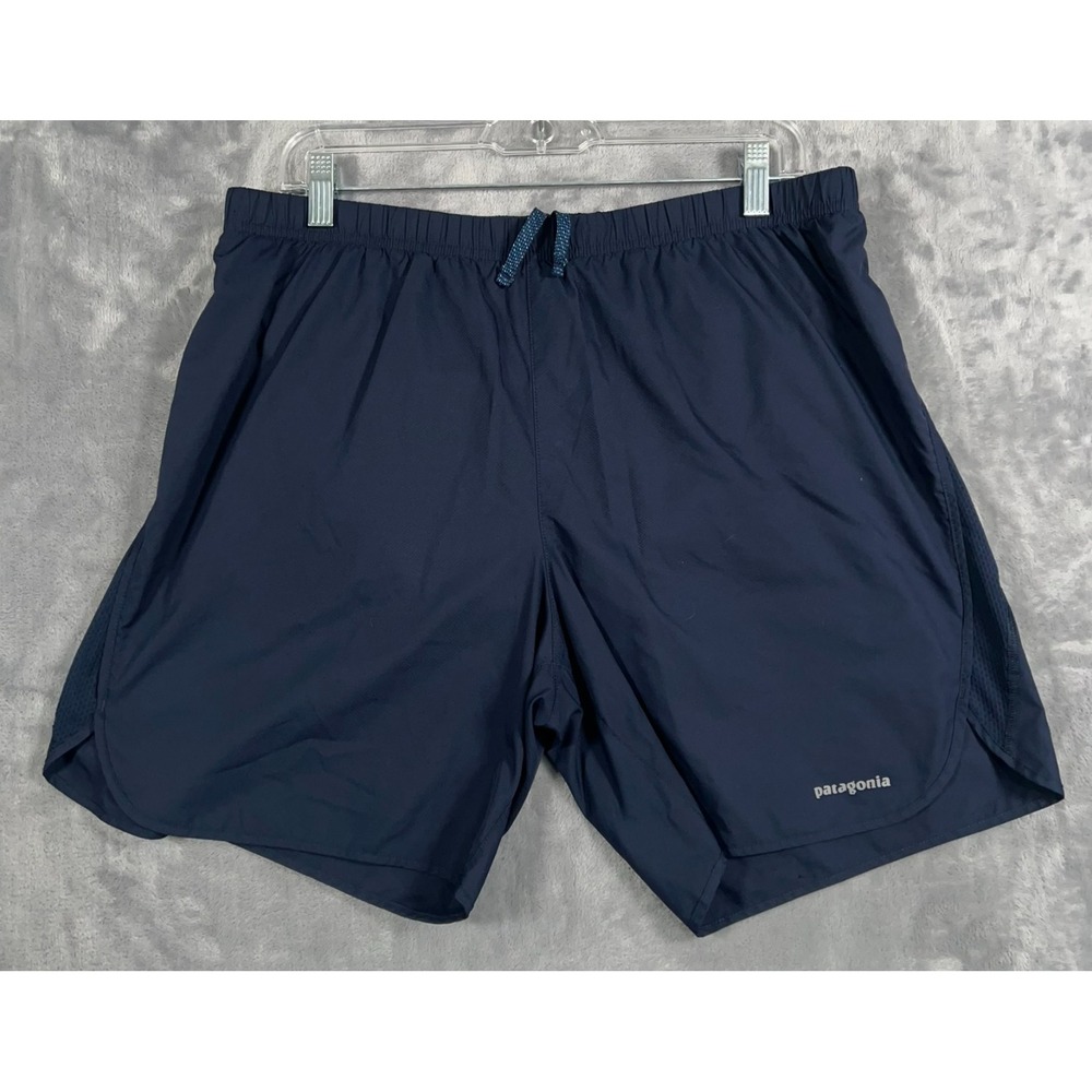 Patagonia Strider Shorts Mens Large Navy Blue Lined 6'' Inseam Running Gym
